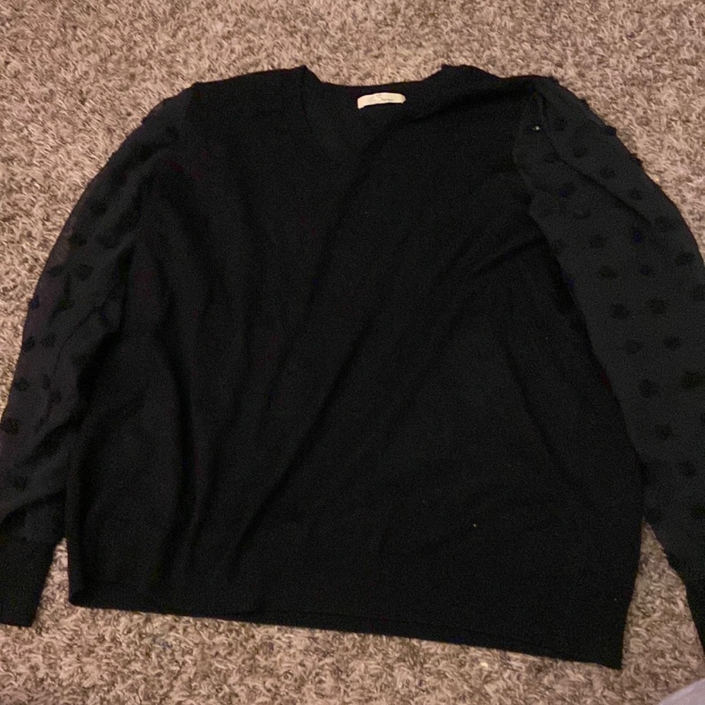 Black les Serein v neck sweater with black mesh sleeves